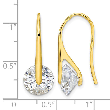 Sterling Silver Gold-tone Polished Round CZ Dangle Earrings