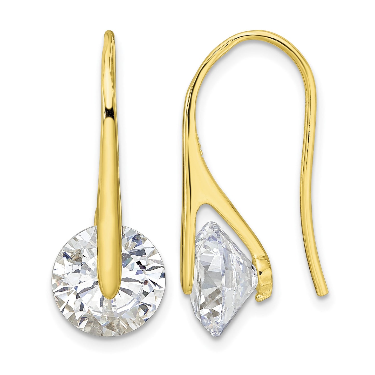 Sterling Silver Gold-tone Polished Round CZ Dangle Earrings