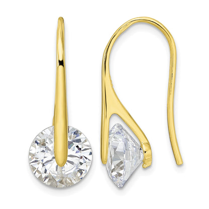 Sterling Silver Gold-tone Polished Round CZ Dangle Earrings