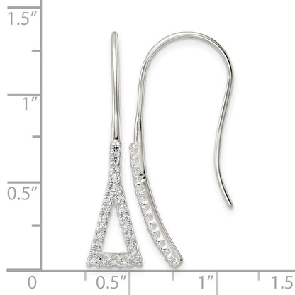 Sterling Silver Polished Triangle CZ Dangle Earrings