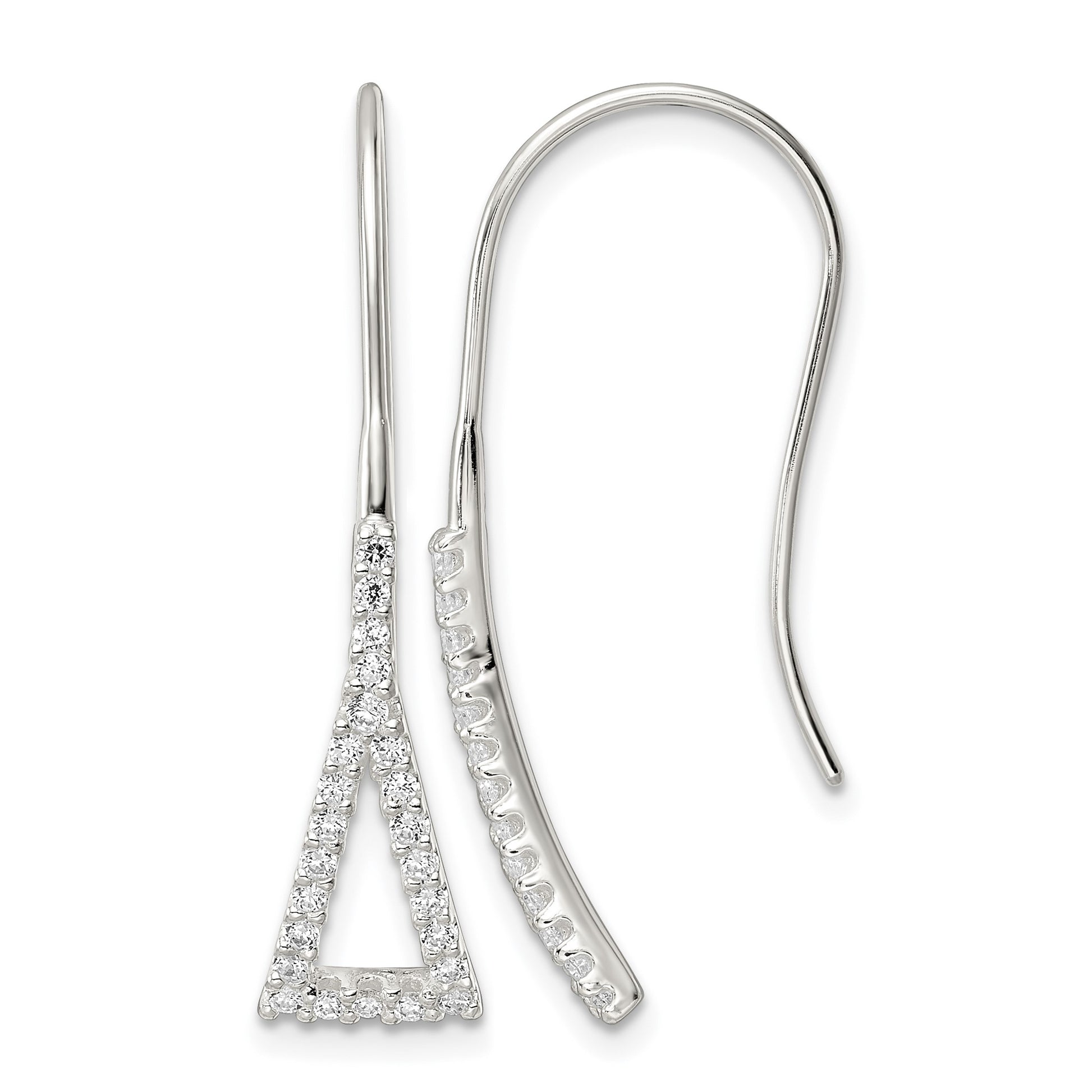 Sterling Silver Polished Triangle CZ Dangle Earrings