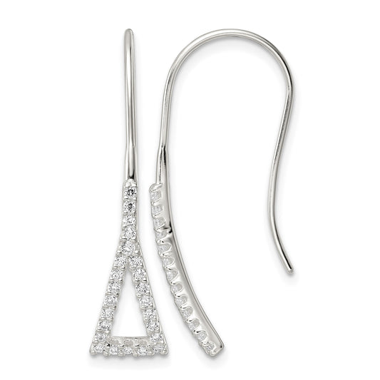Sterling Silver Polished Triangle CZ Dangle Earrings