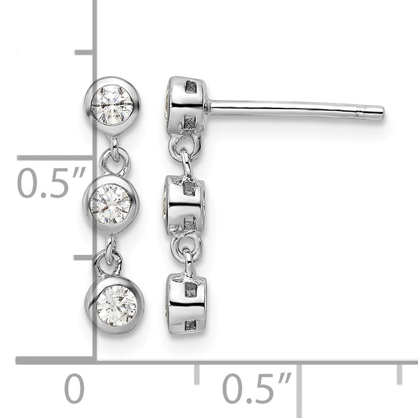 Sterling Silver Rhodium-plated Polished Three CZ Post Dangle Earrings