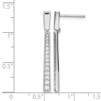 Sterling Silver Rhodium-plated Polished CZ Tapered Post Dangle Earrings