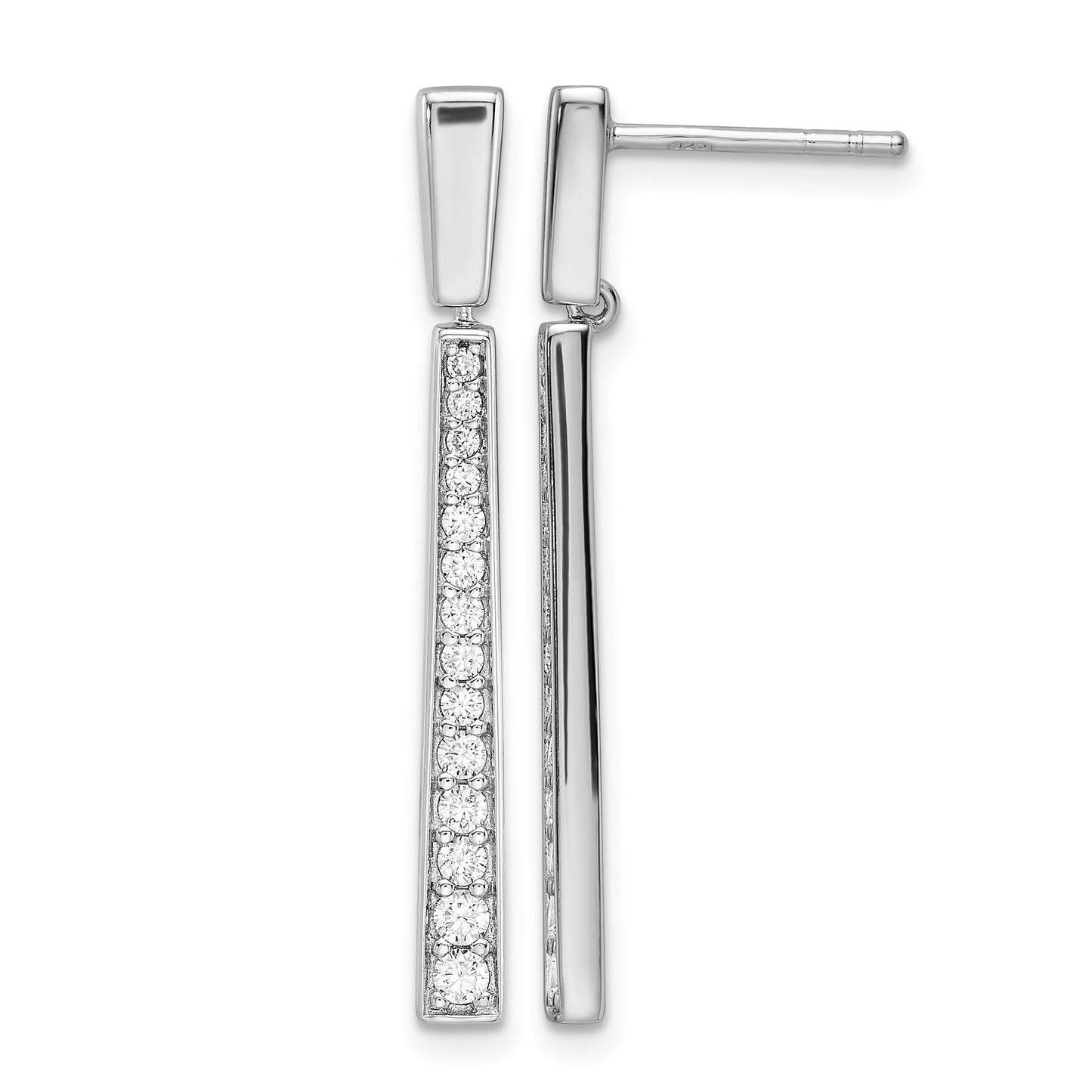 Sterling Silver Rhodium-plated Polished CZ Tapered Post Dangle Earrings