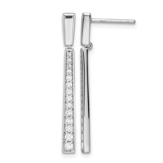 Sterling Silver Rhodium-plated Polished CZ Tapered Post Dangle Earrings