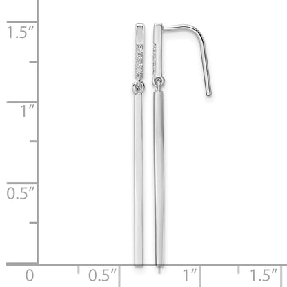 Sterling Silver Rhodium-plated Polished CZ Bar Dangle Earrings