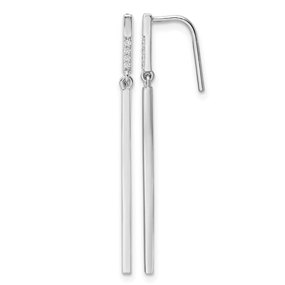 Sterling Silver Rhodium-plated Polished CZ Bar Dangle Earrings