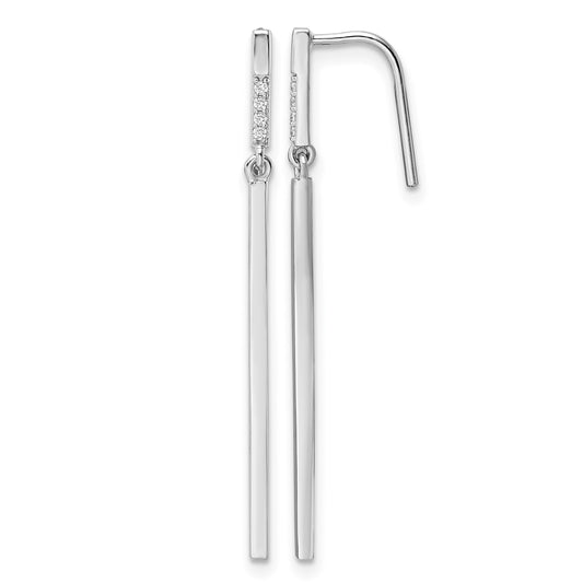 Sterling Silver Rhodium-plated Polished CZ Bar Dangle Earrings