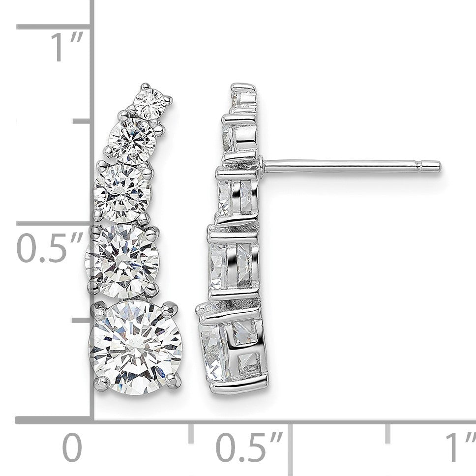 Sterling Silver Rhodium-plated Polished Graduated CZ Post Earrings