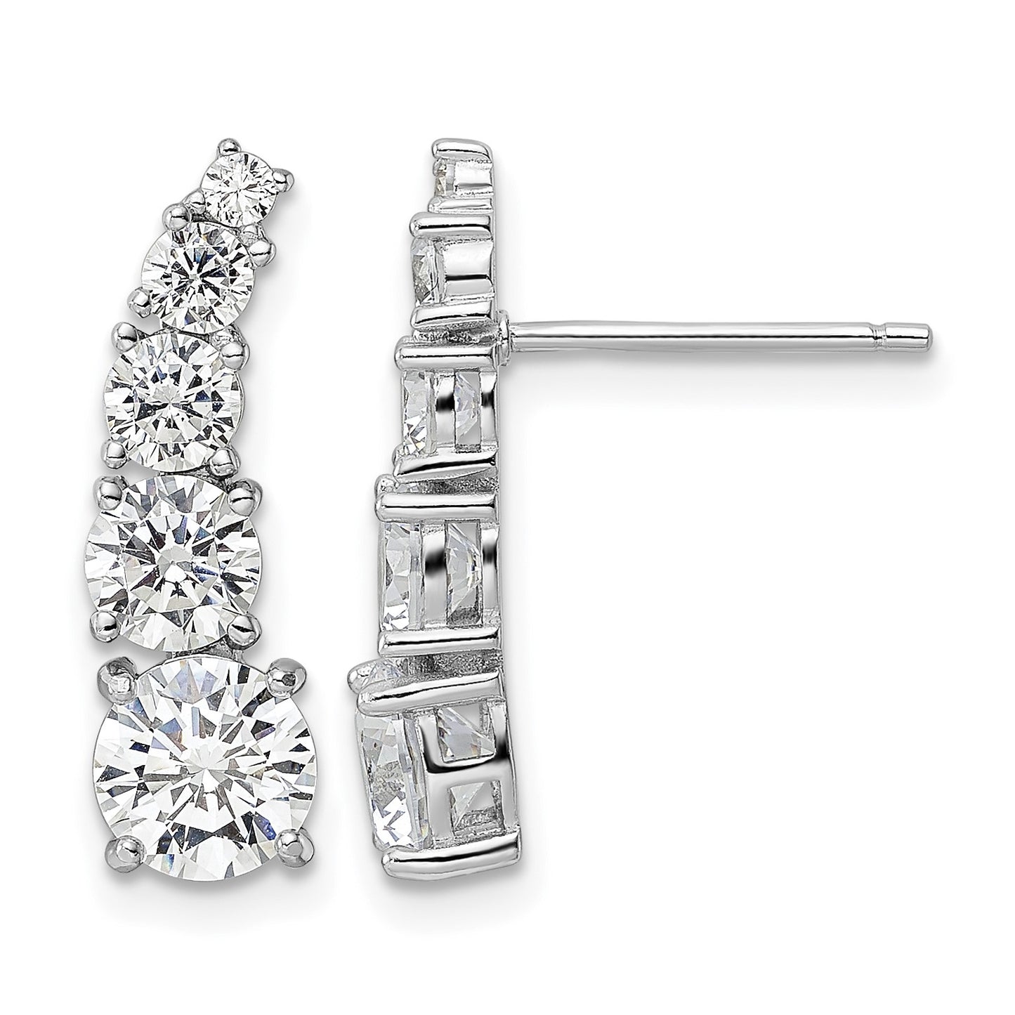 Sterling Silver Rhodium-plated Polished Graduated CZ Post Earrings