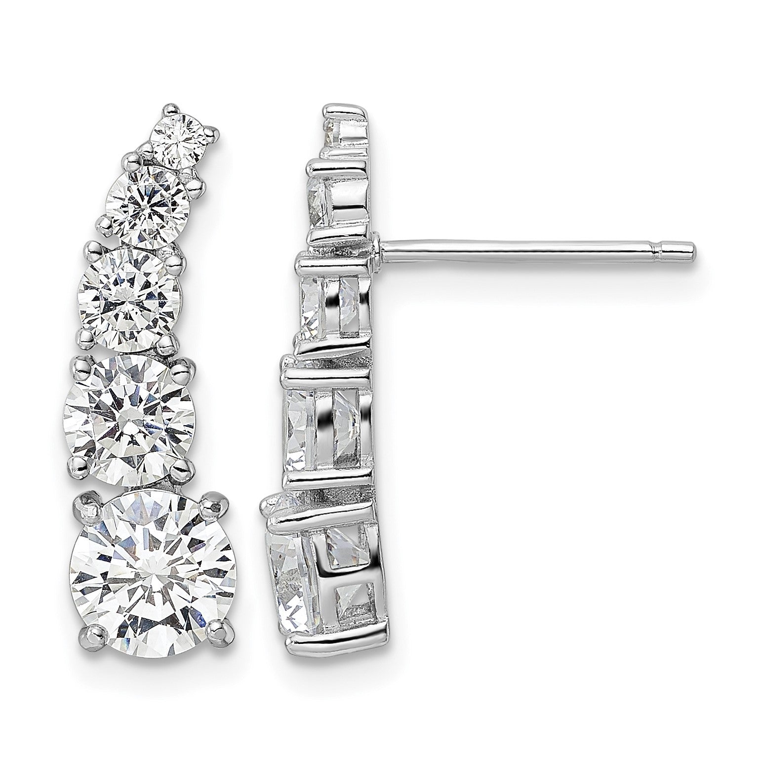 Sterling Silver Rhodium-plated Polished Graduated CZ Post Earrings
