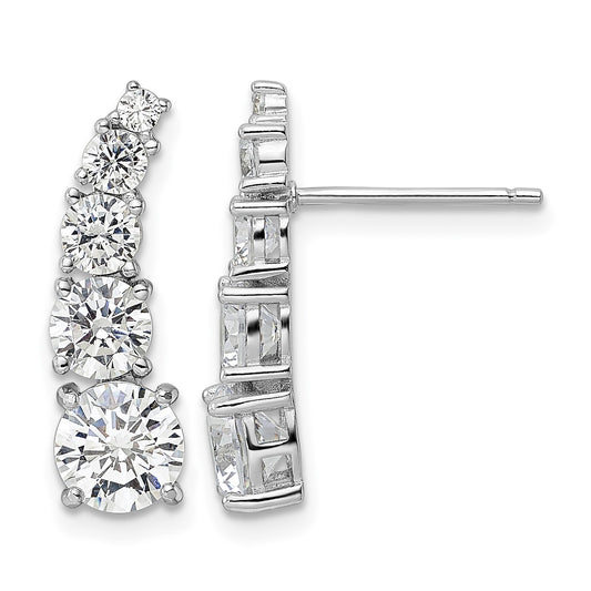 Sterling Silver Rhodium-plated Polished Graduated CZ Post Earrings