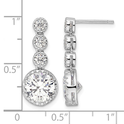 Sterling Silver Rhodium-plated Polished Round CZ Post Dangle Earrings