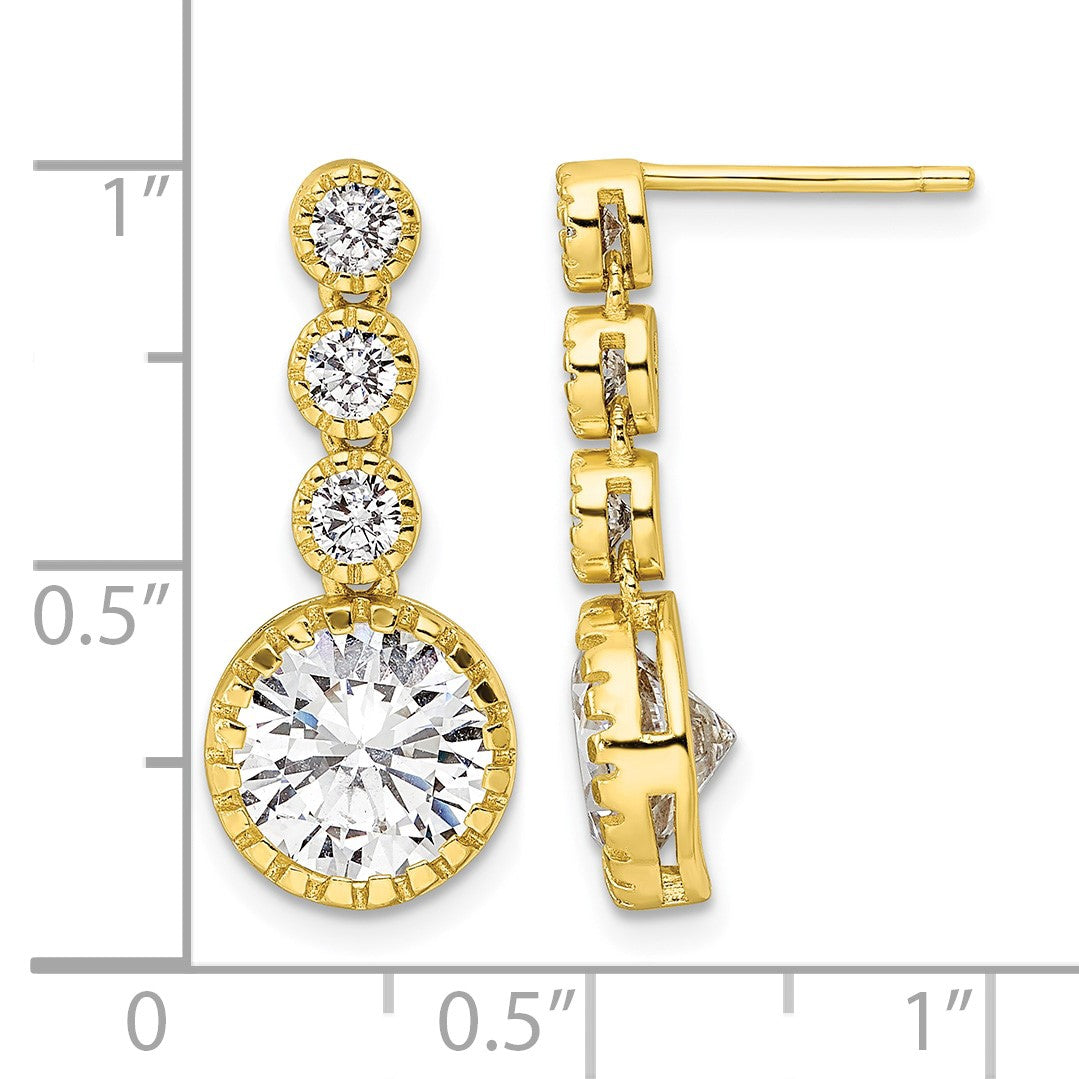Sterling Silver Gold-tone Polished Round CZ Post Dangle Earrings