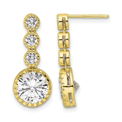 Sterling Silver Gold-tone Polished Round CZ Post Dangle Earrings