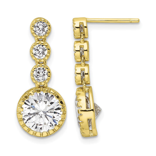 Sterling Silver Gold-tone Polished Round CZ Post Dangle Earrings