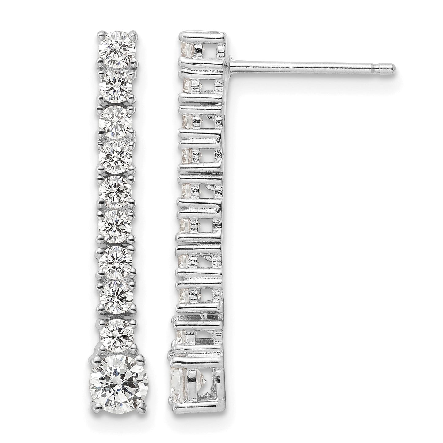 Sterling Silver Rhodium-plated Polished CZ Post Dangle Earrings