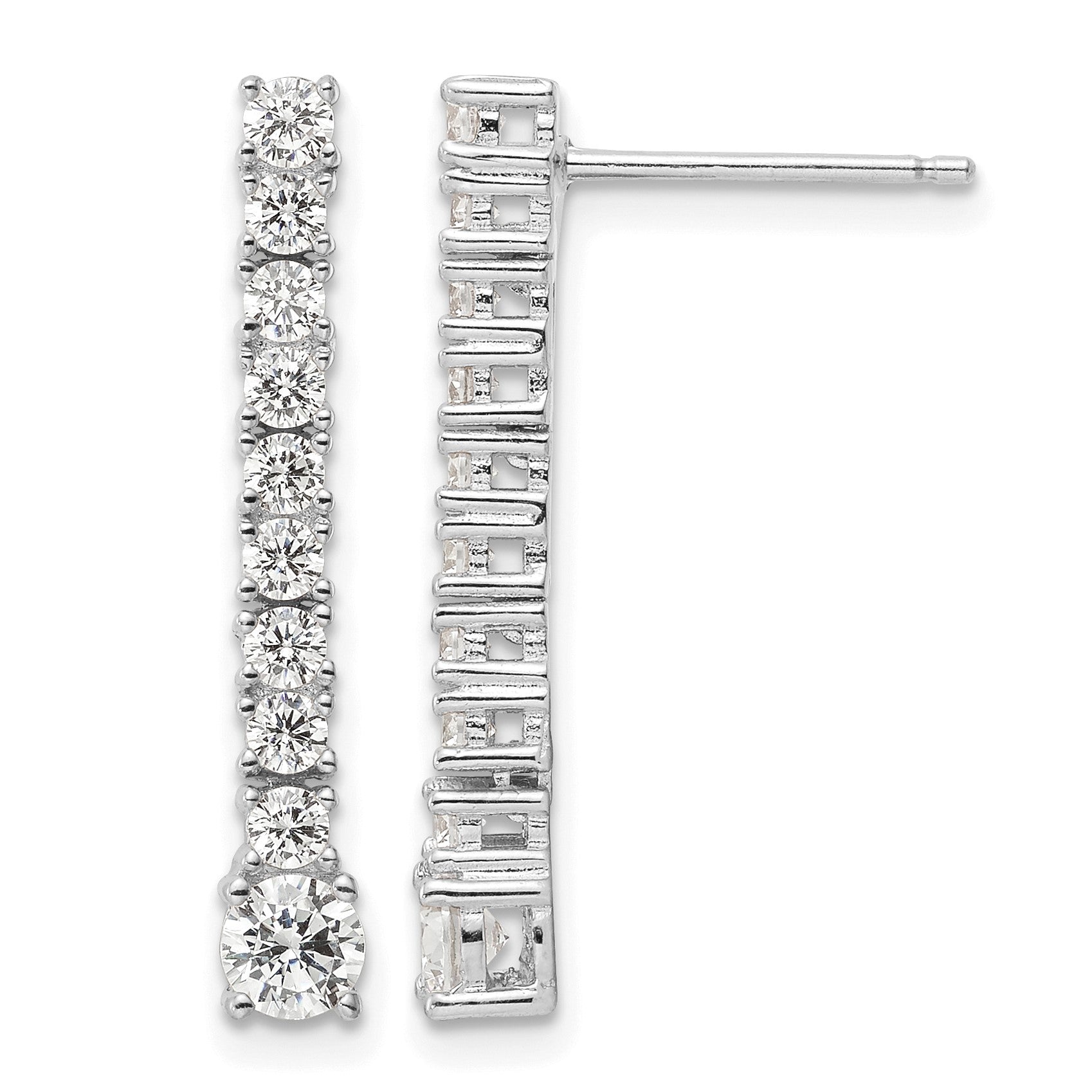 Sterling Silver Rhodium-plated Polished CZ Post Dangle Earrings