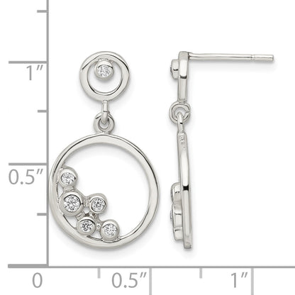 Sterling Silver Polished CZ Circle Dangle Post Earrings