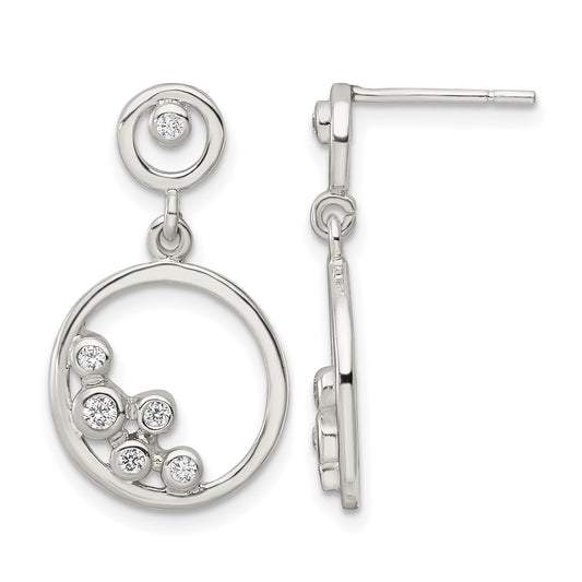 Sterling Silver Polished CZ Circle Dangle Post Earrings