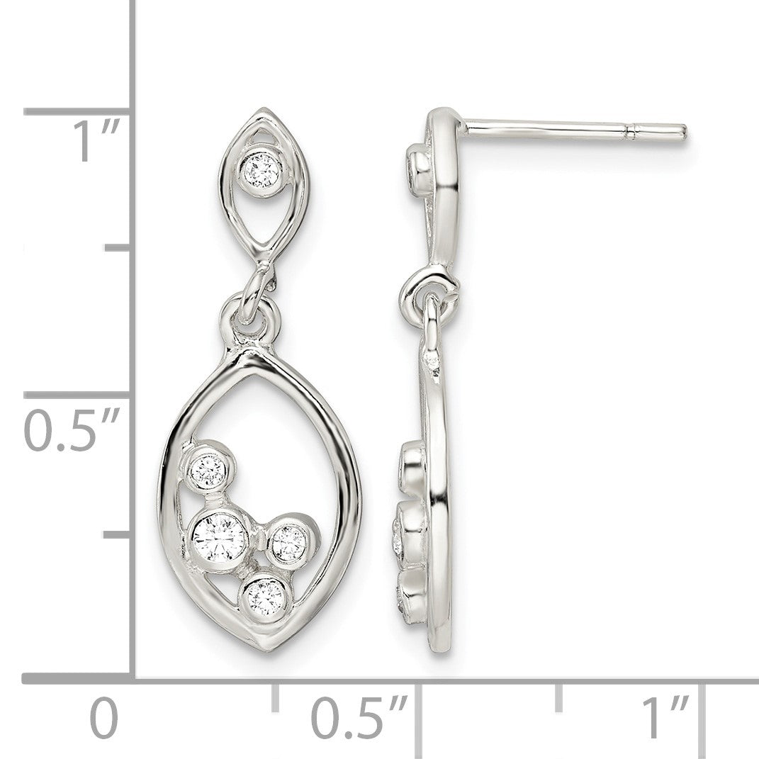 Sterling Silver Polished CZ Oval Dangle Post Earrings