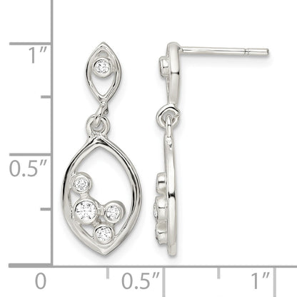 Sterling Silver Polished CZ Oval Dangle Post Earrings
