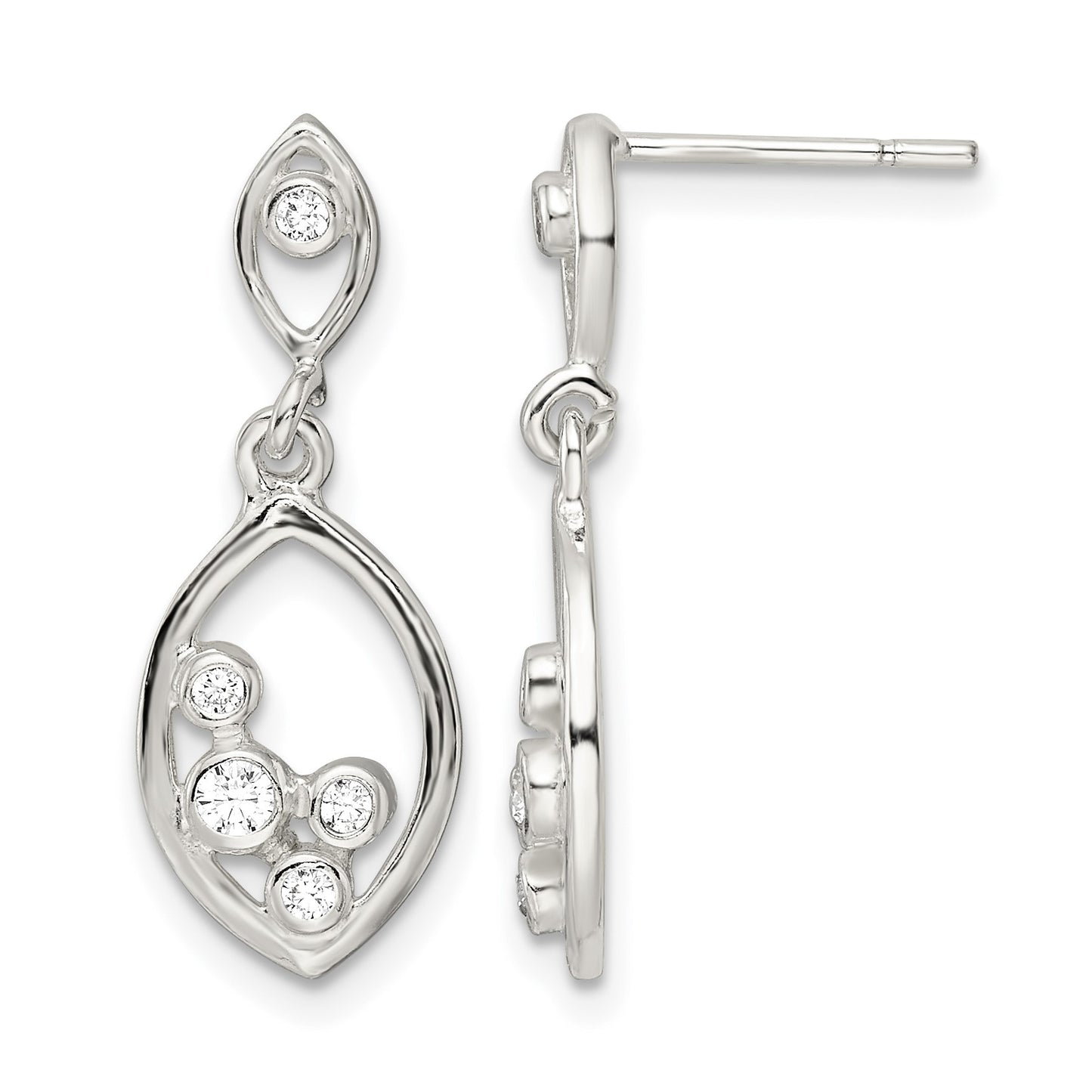 Sterling Silver Polished CZ Oval Dangle Post Earrings