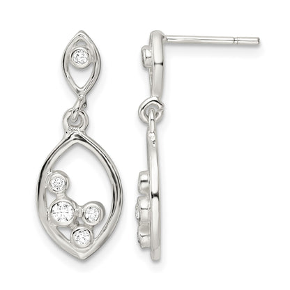 Sterling Silver Polished CZ Oval Dangle Post Earrings