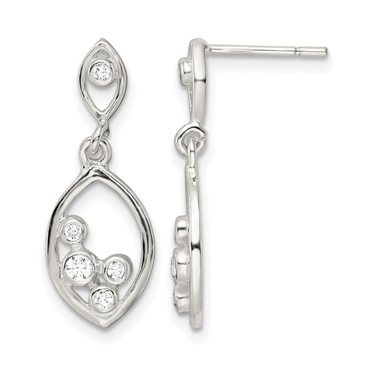 Sterling Silver Polished CZ Oval Dangle Post Earrings
