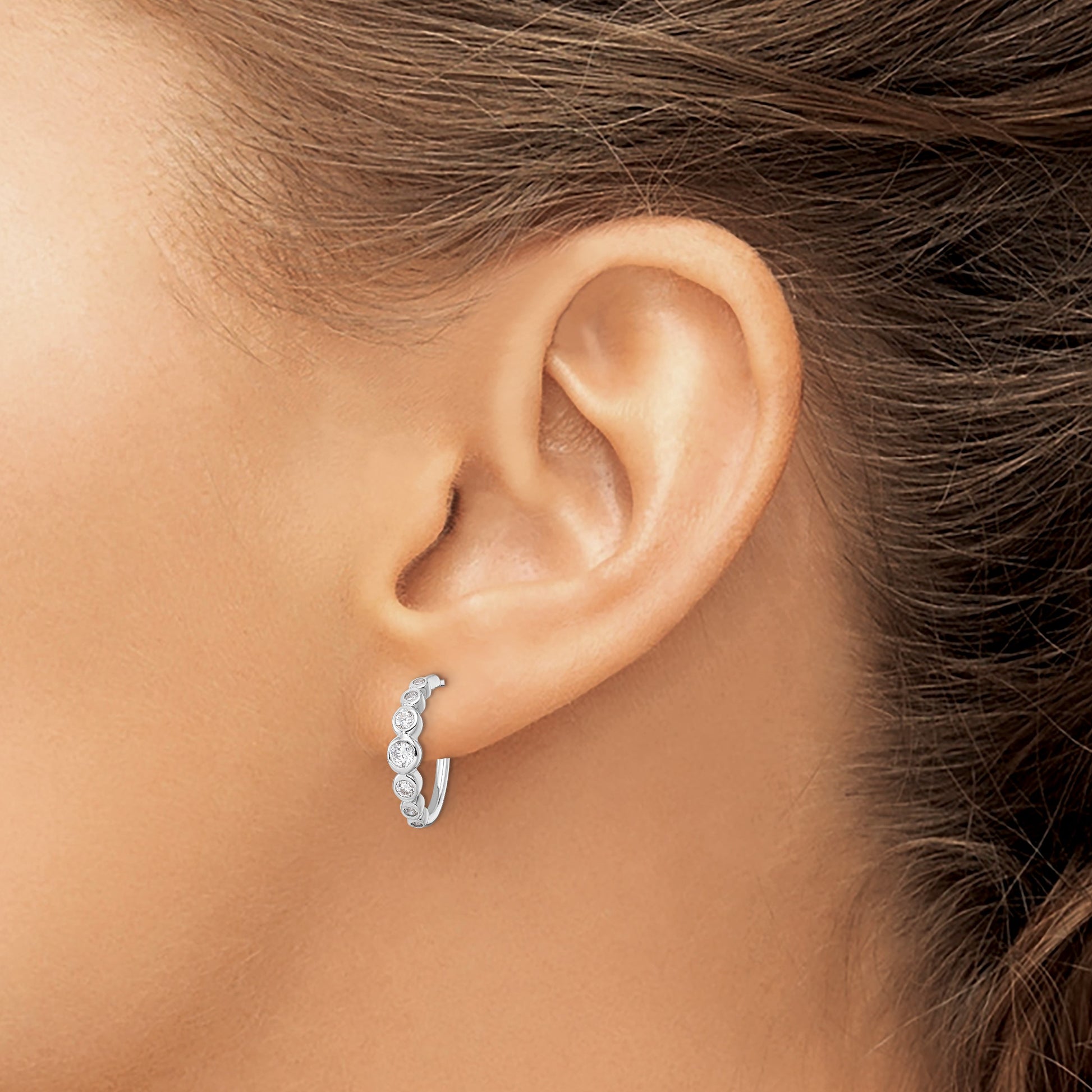 Sterling Silver Rhodium-plated CZ Post Hoop Earrings