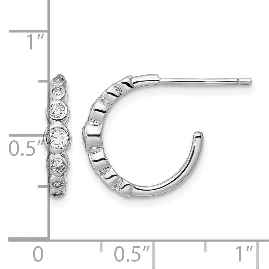 Sterling Silver Rhodium-plated CZ Post Hoop Earrings