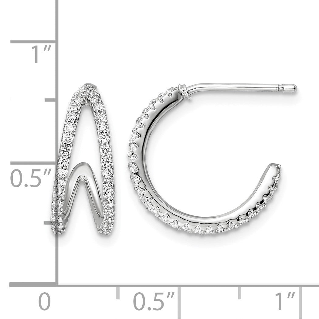 Sterling Silver Polished Rhodium-plated CZ Post Hoop Earrings