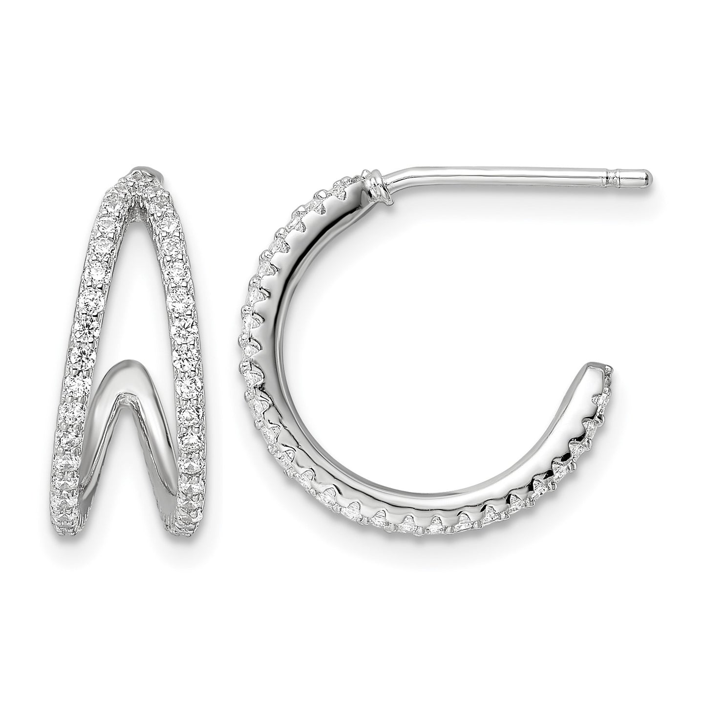 Sterling Silver Polished Rhodium-plated CZ Post Hoop Earrings