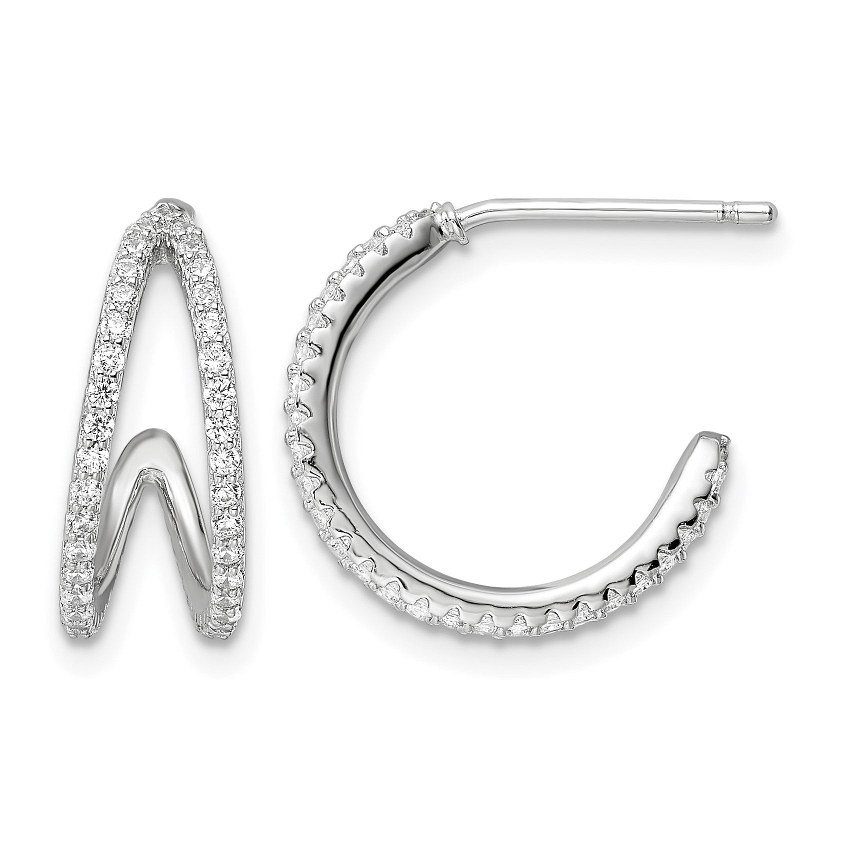 Sterling Silver Polished Rhodium-plated CZ Post Hoop Earrings