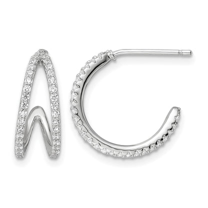 Sterling Silver Polished Rhodium-plated CZ Post Hoop Earrings