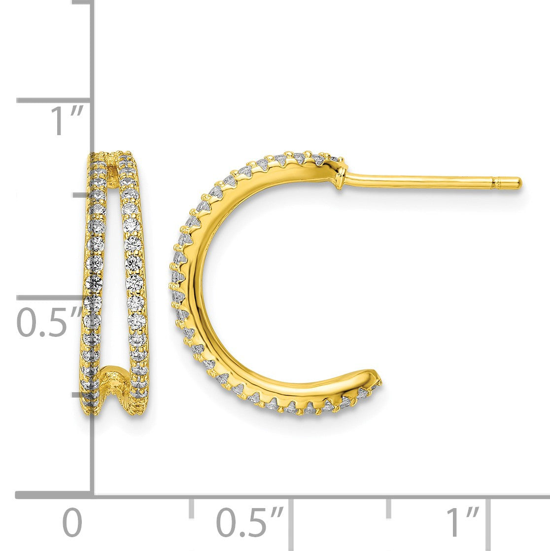 Sterling Silver Polished Gold-tone CZ Post Hoop Earrings