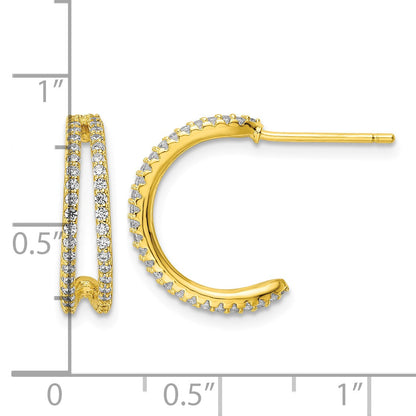 Sterling Silver Polished Gold-tone CZ Post Hoop Earrings