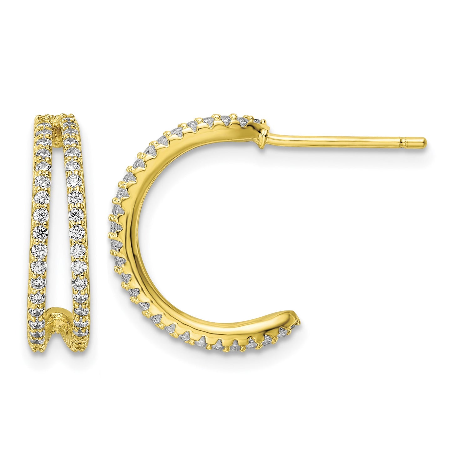 Sterling Silver Polished Gold-tone CZ Post Hoop Earrings