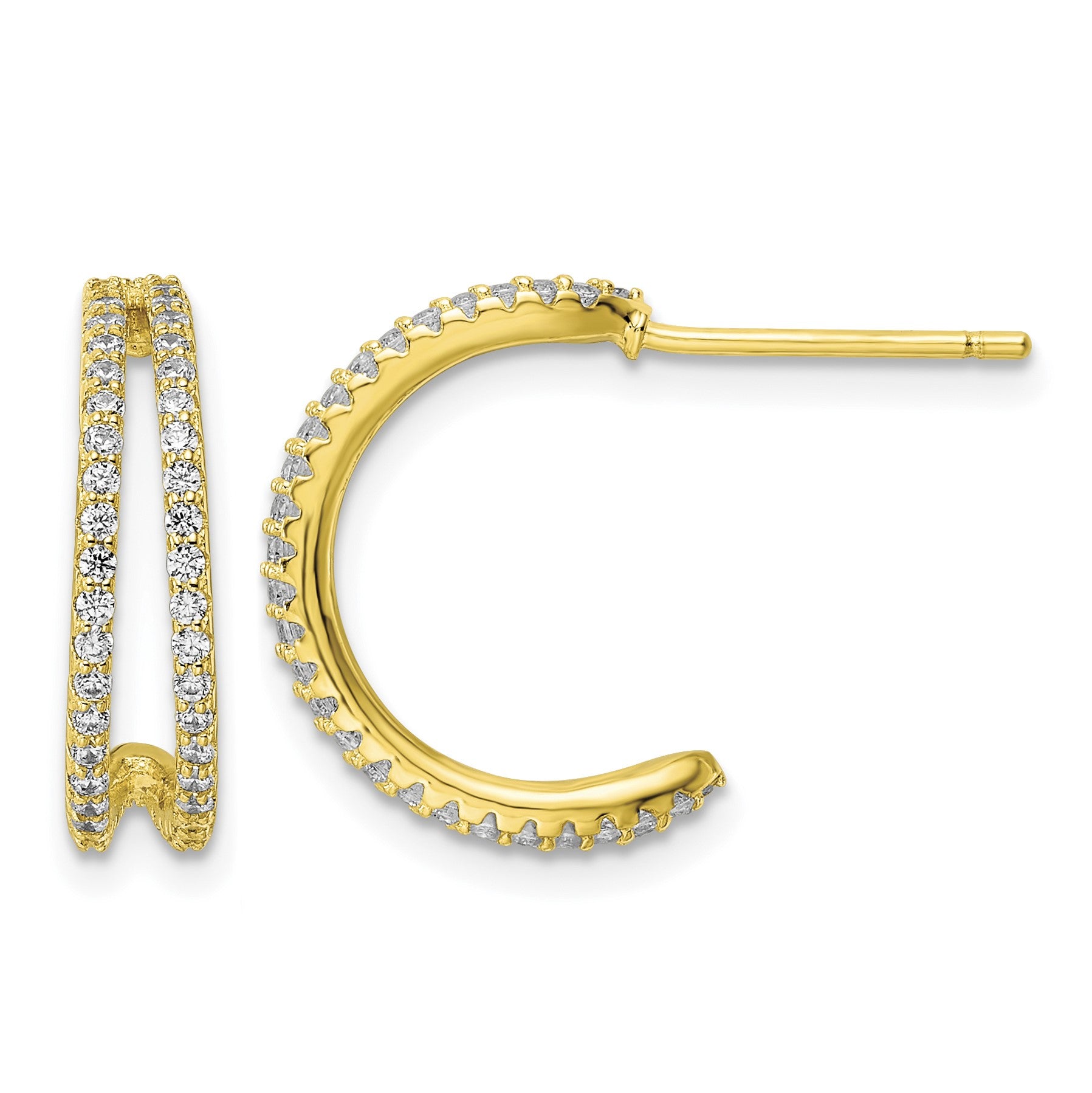 Sterling Silver Polished Gold-tone CZ Post Hoop Earrings