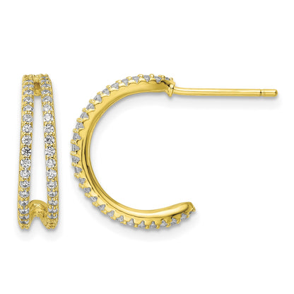 Sterling Silver Polished Gold-tone CZ Post Hoop Earrings