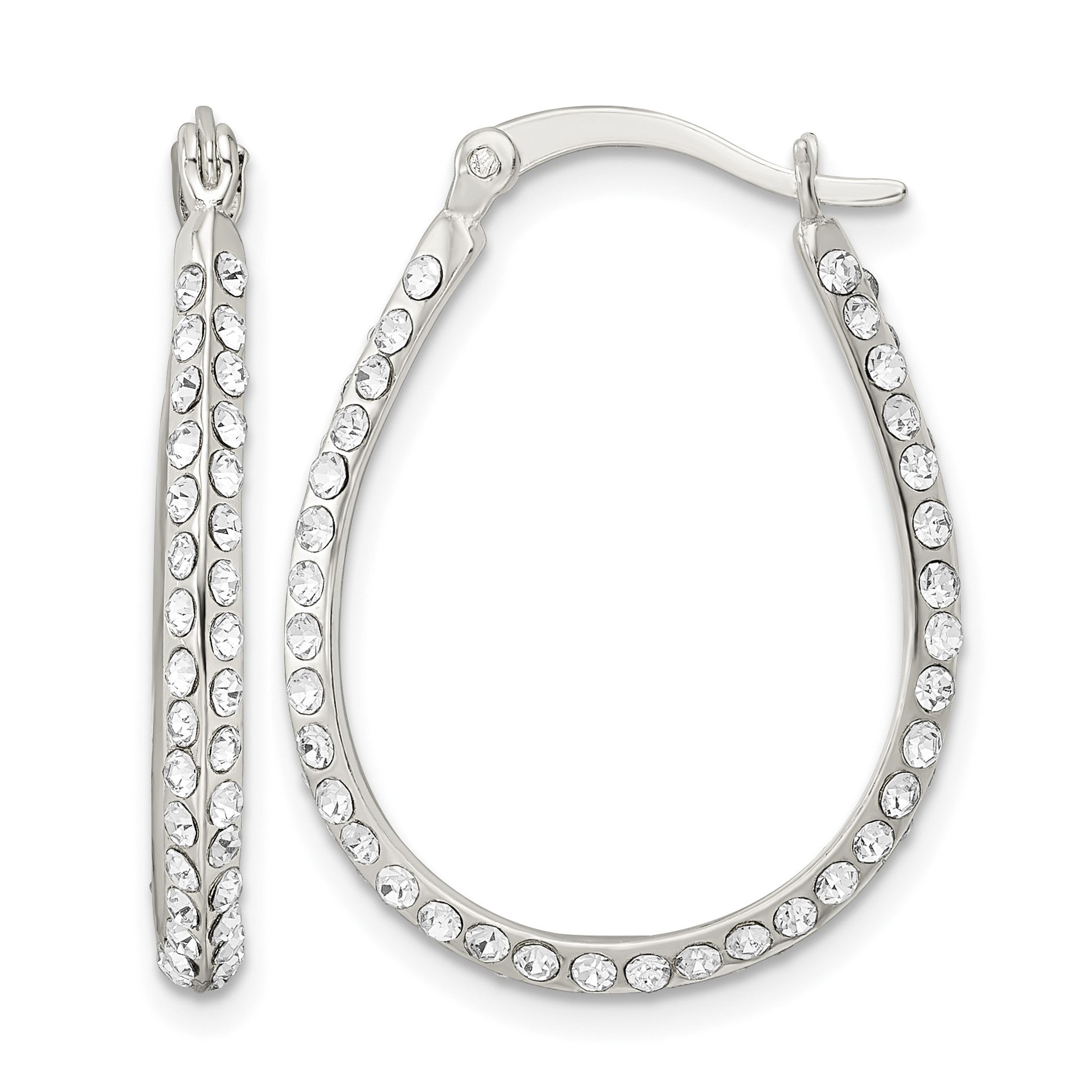 Sterling Silver CZ Oval Hoop Earrings
