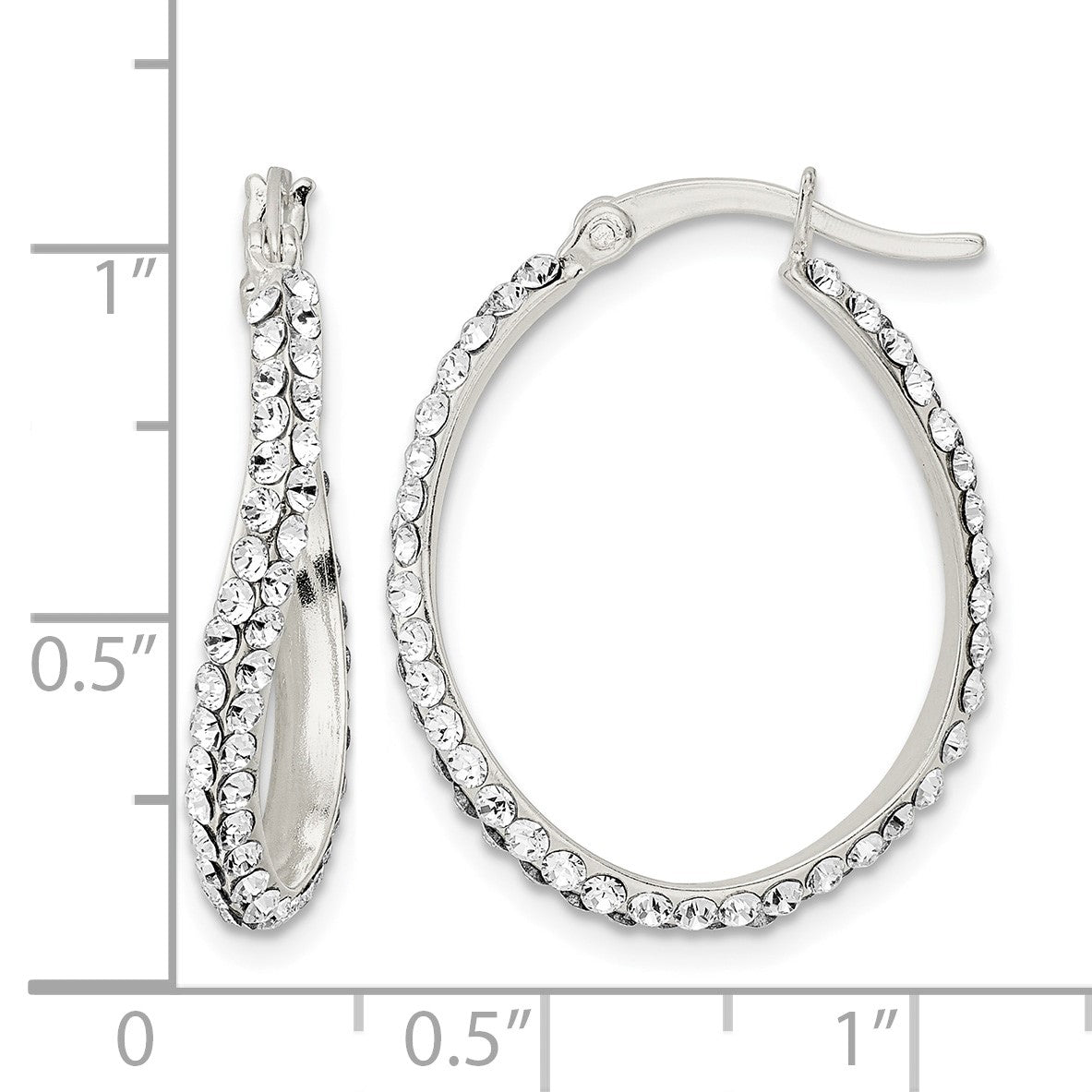 Sterling Silver CZ Oval Hoop Earrings