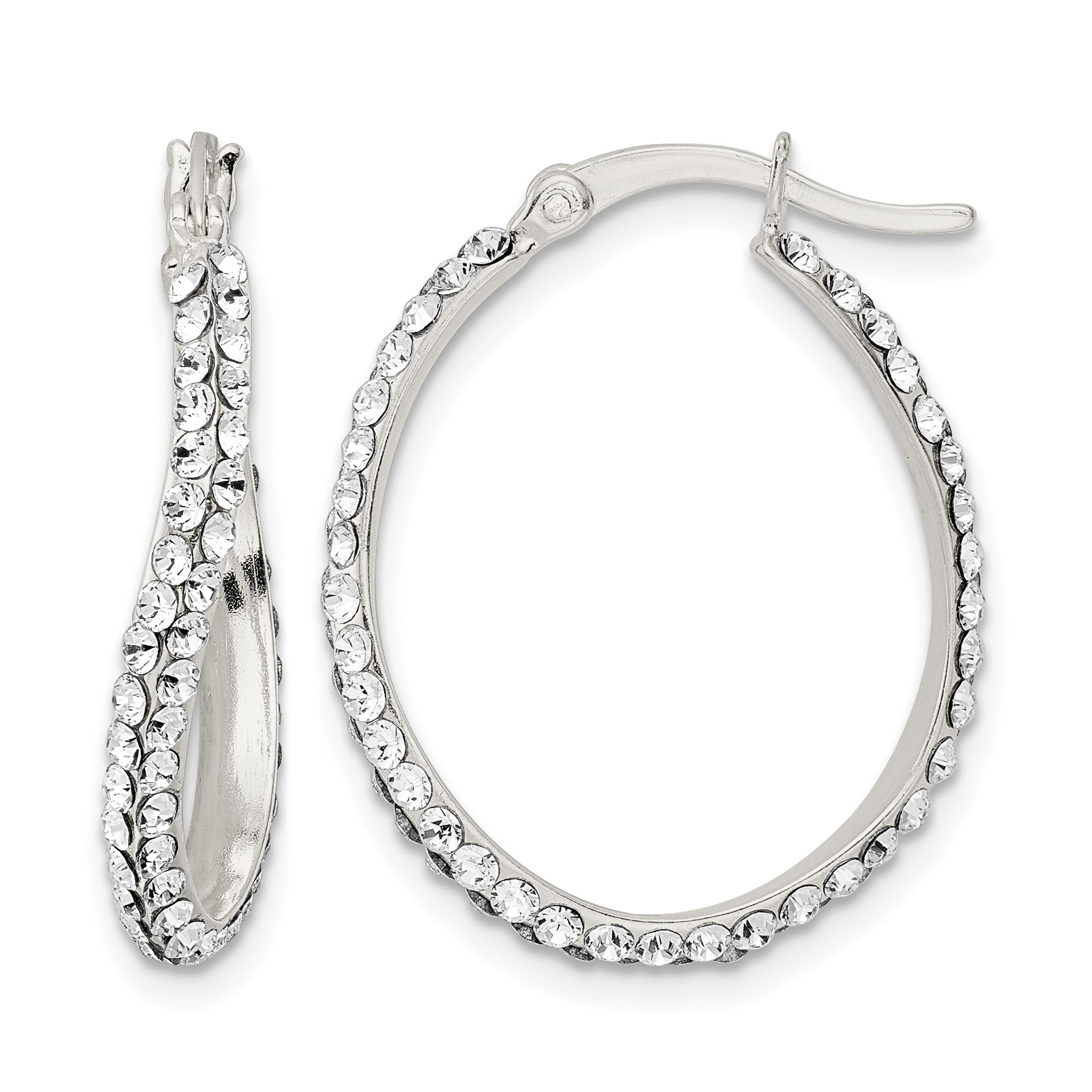 Sterling Silver CZ Oval Hoop Earrings