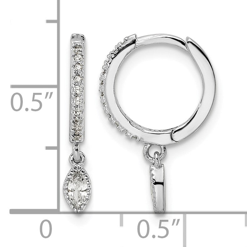 Sterling Silver Rhodium-plated Polished CZ Hinged Hoop Earrings