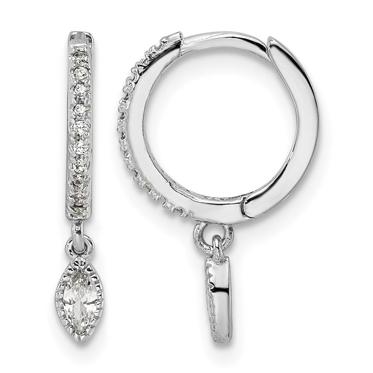 Sterling Silver Rhodium-plated Polished CZ Hinged Hoop Earrings