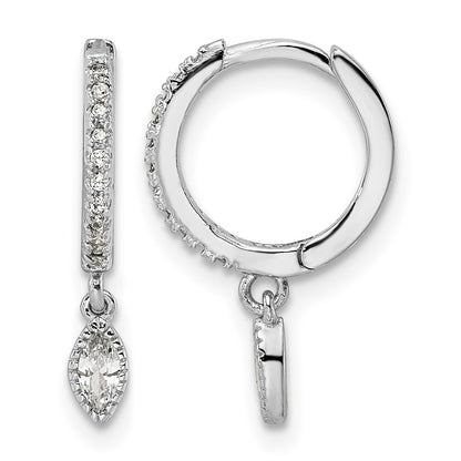 Sterling Silver Rhodium-plated Polished CZ Hinged Hoop Earrings
