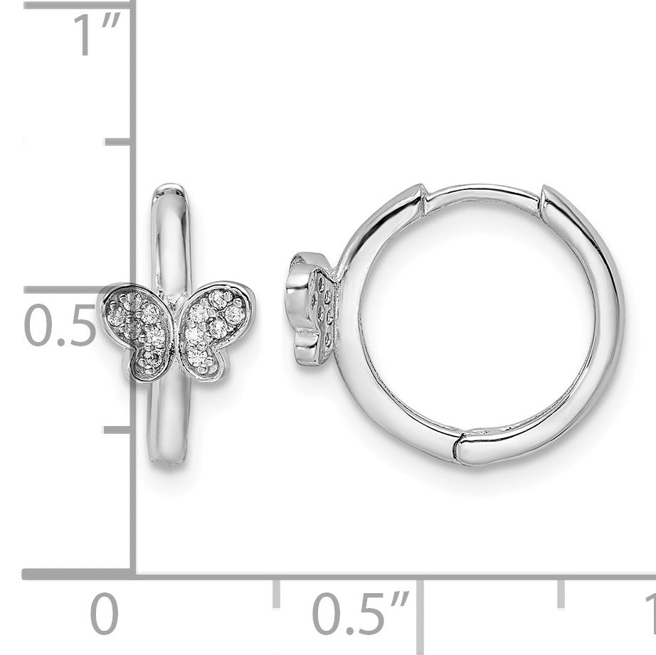 Sterling Silver Rhodium-plated Polished CZ Hinged Hoop Butterfly Earrings