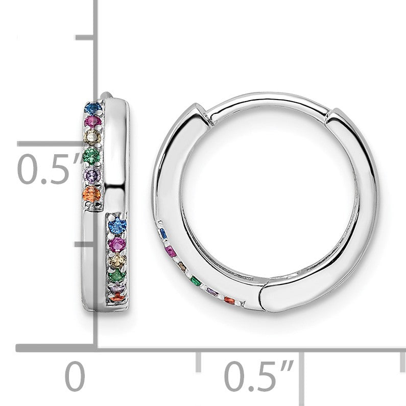 Sterling Silver Rhodium-plated Multicolor CZ Hinged Hoop Earrings