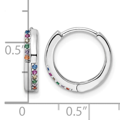 Sterling Silver Rhodium-plated Multicolor CZ Hinged Hoop Earrings